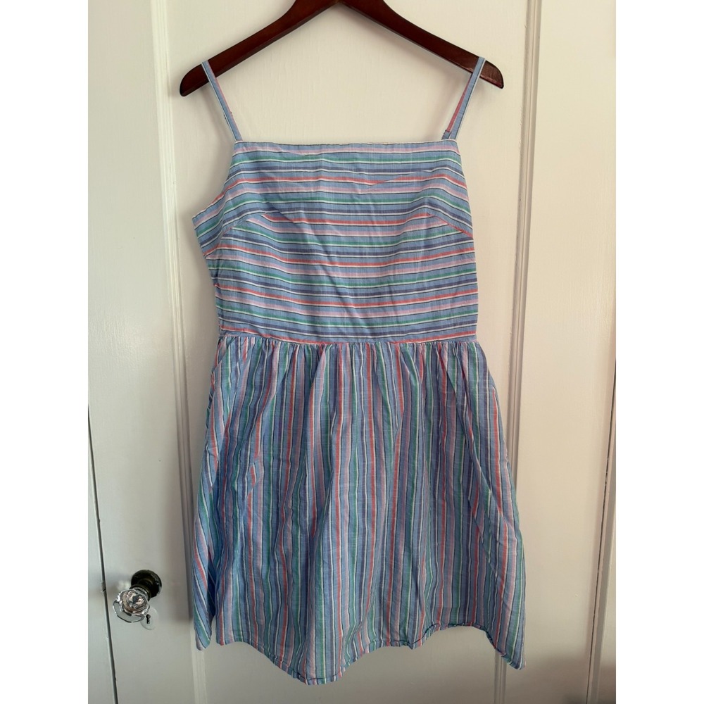 GAP Cami Dress Womens L Pastel Rainbow Striped Cotton Lined Sundress Smocked